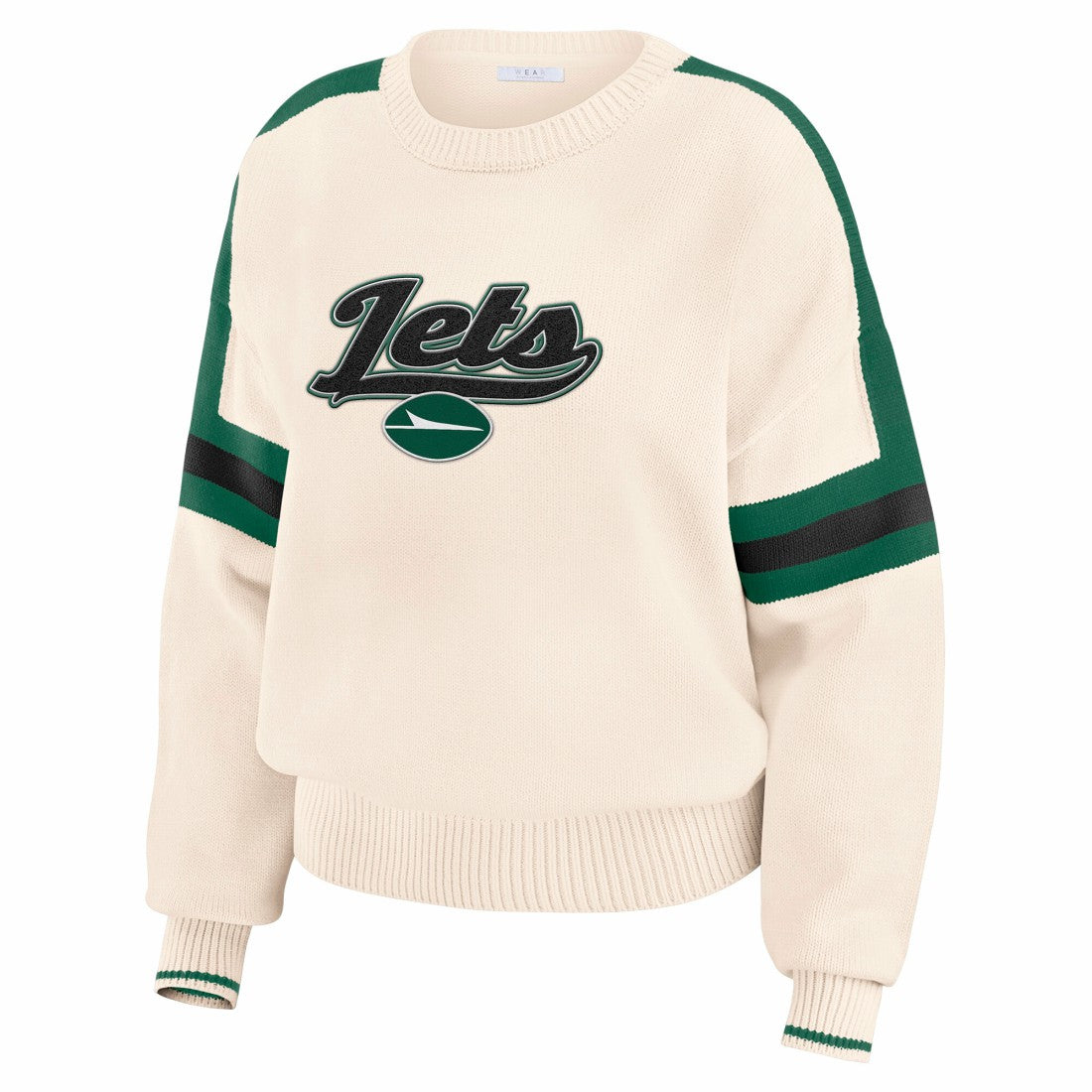 New York Jets WEAR by Erin Andrews Women's Stripe Pullover Sweater Cream - NFL