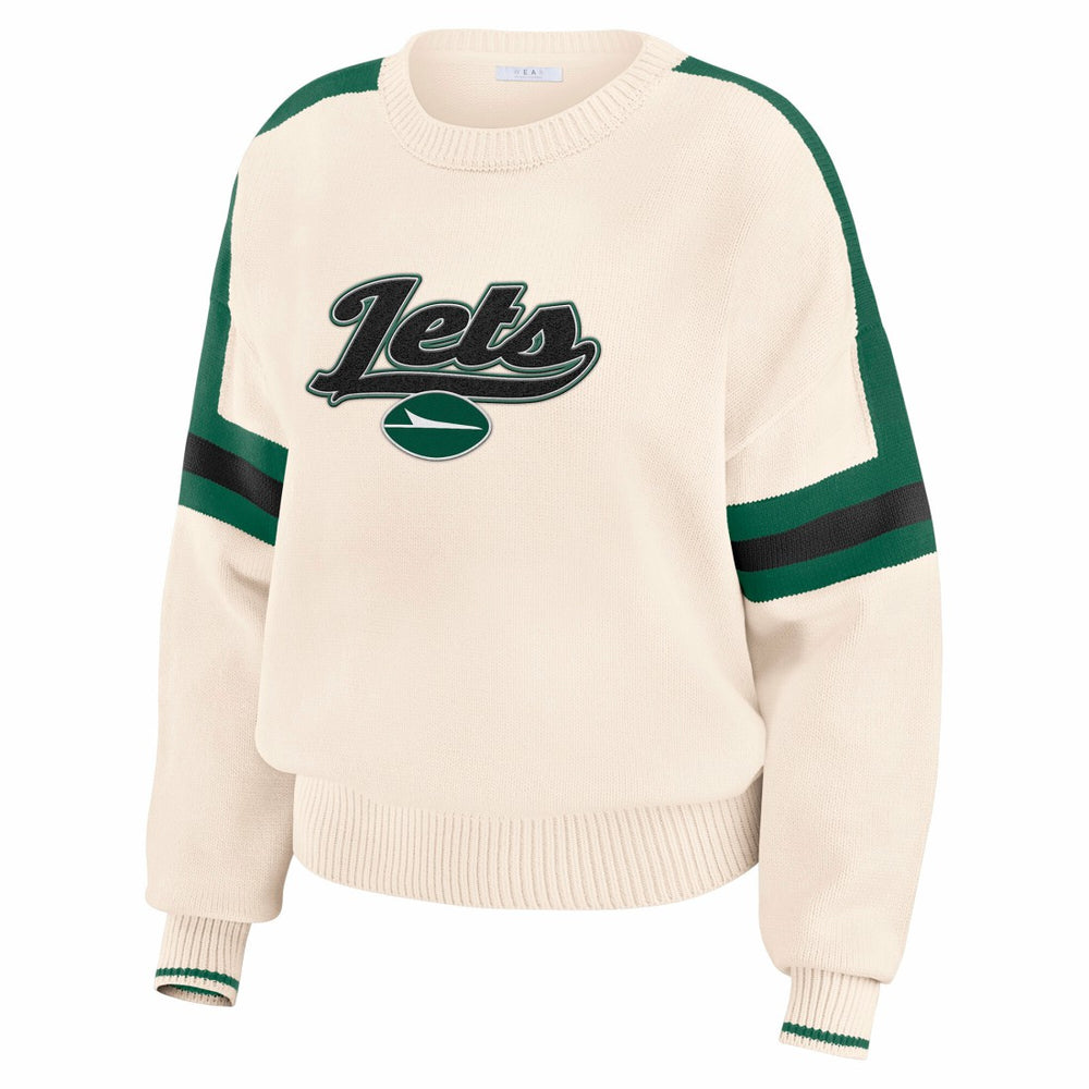 New York Jets WEAR by Erin Andrews Women's Stripe Pullover Sweater Cream - NFL