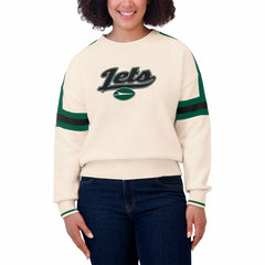 New York Jets WEAR by Erin Andrews Women's Stripe Pullover Sweater Cream - NFL