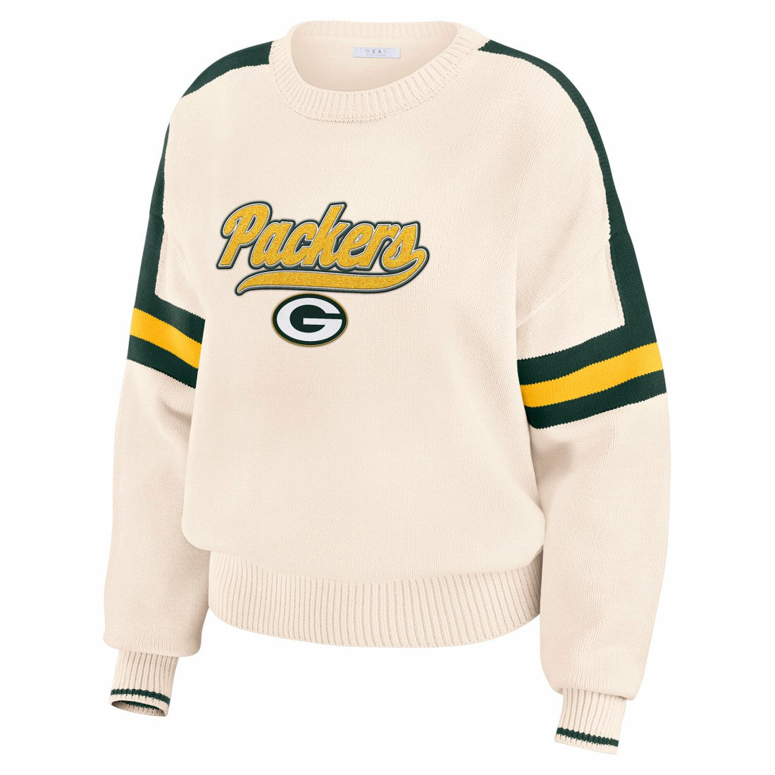 Green Bay Packers WEAR by Erin Andrews Women's Stripe Pullover Sweater Cream - NFL