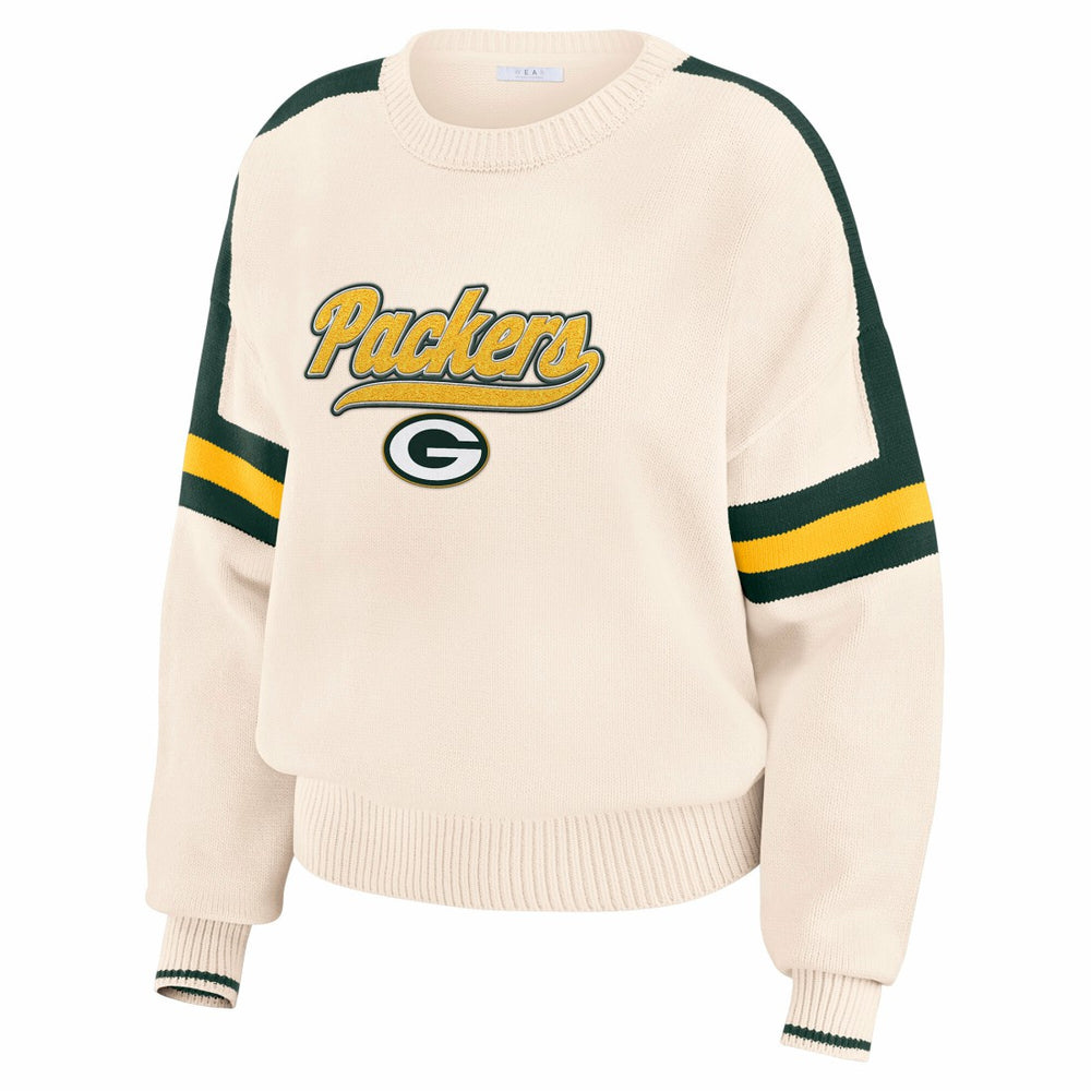 Green Bay Packers WEAR by Erin Andrews Women's Stripe Pullover Sweater Cream - NFL