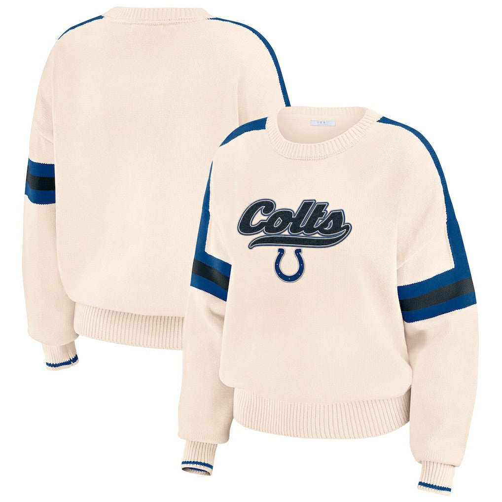 Indianapolis Colts WEAR by Erin Andrews Women's Stripe Pullover Sweater Cream - NFL