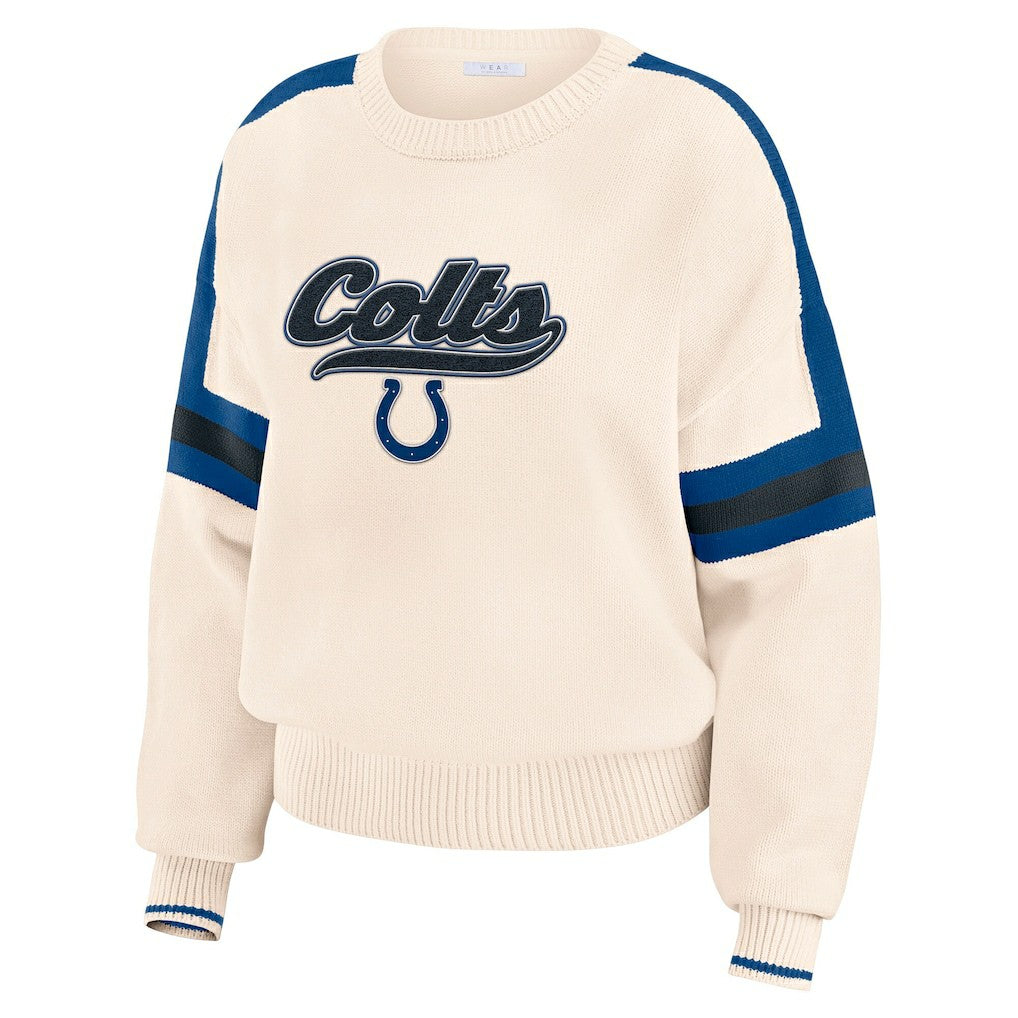 Indianapolis Colts WEAR by Erin Andrews Women's Stripe Pullover Sweater Cream - NFL