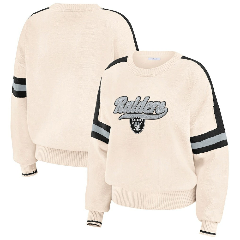 Las Vegas Raiders WEAR by Erin Andrews Women's Stripe Pullover Sweater Cream - NFL