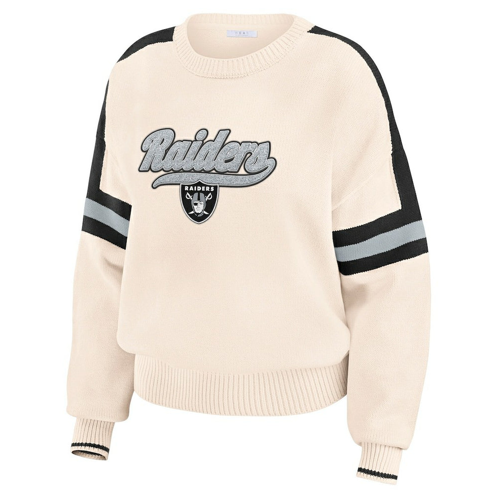 Las Vegas Raiders WEAR by Erin Andrews Women's Stripe Pullover Sweater Cream - NFL