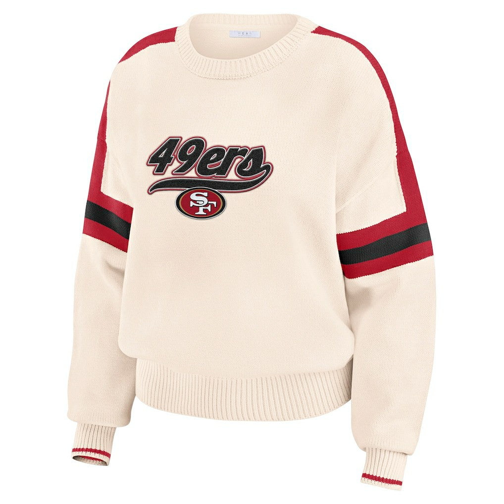 San Francisco 49ers WEAR by Erin Andrews Women's Stripe Pullover Sweater Cream - NFL