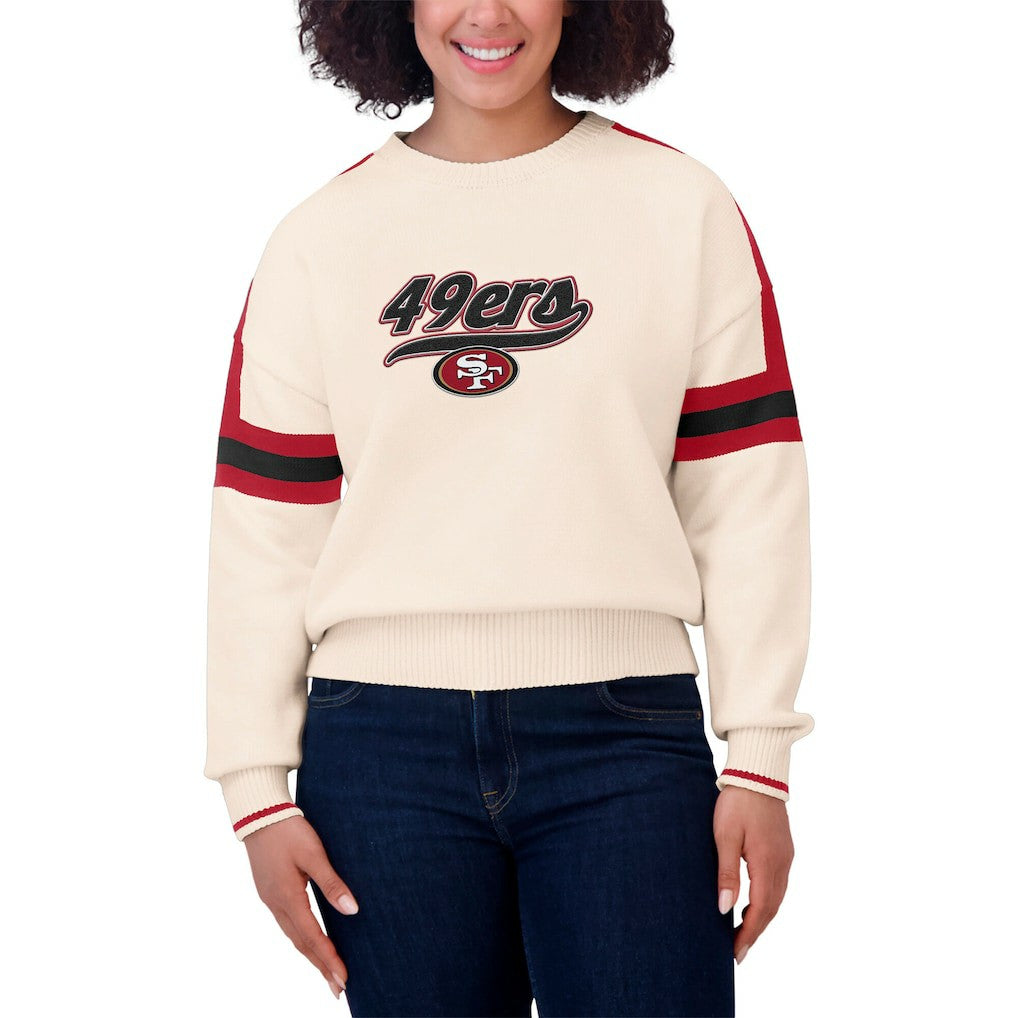 San Francisco 49ers WEAR by Erin Andrews Women's Stripe Pullover Sweater Cream - NFL