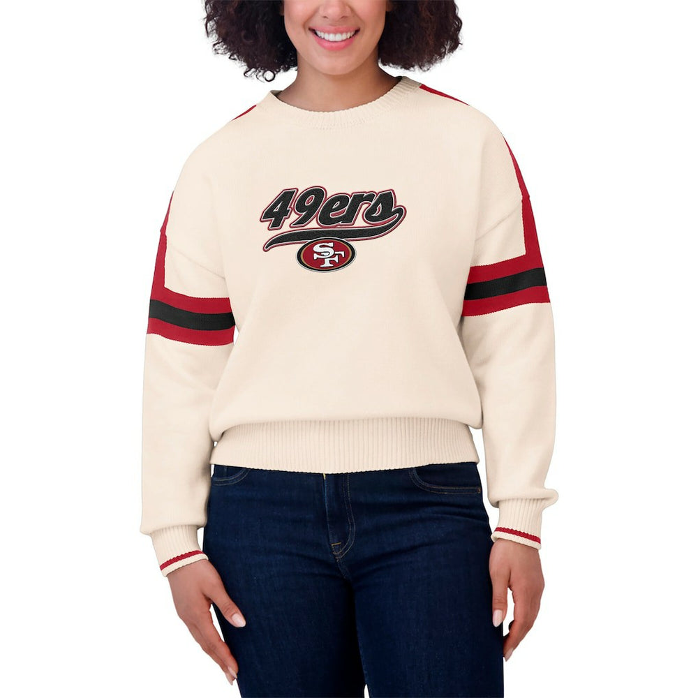 San Francisco 49ers WEAR by Erin Andrews Women's Stripe Pullover Sweater Cream - NFL