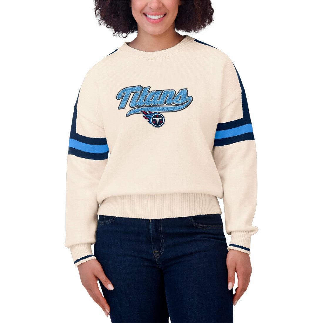 Tennessee Titans WEAR by Erin Andrews Women's Stripe Pullover Sweater Cream - NFL