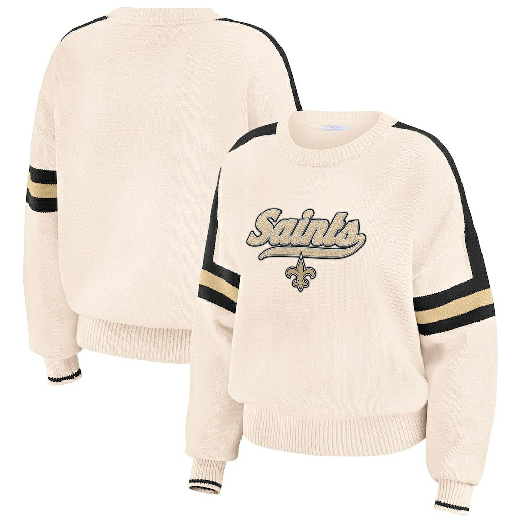 New Orleans Saints WEAR by Erin Andrews Women's Stripe Pullover Sweater Cream - NFL