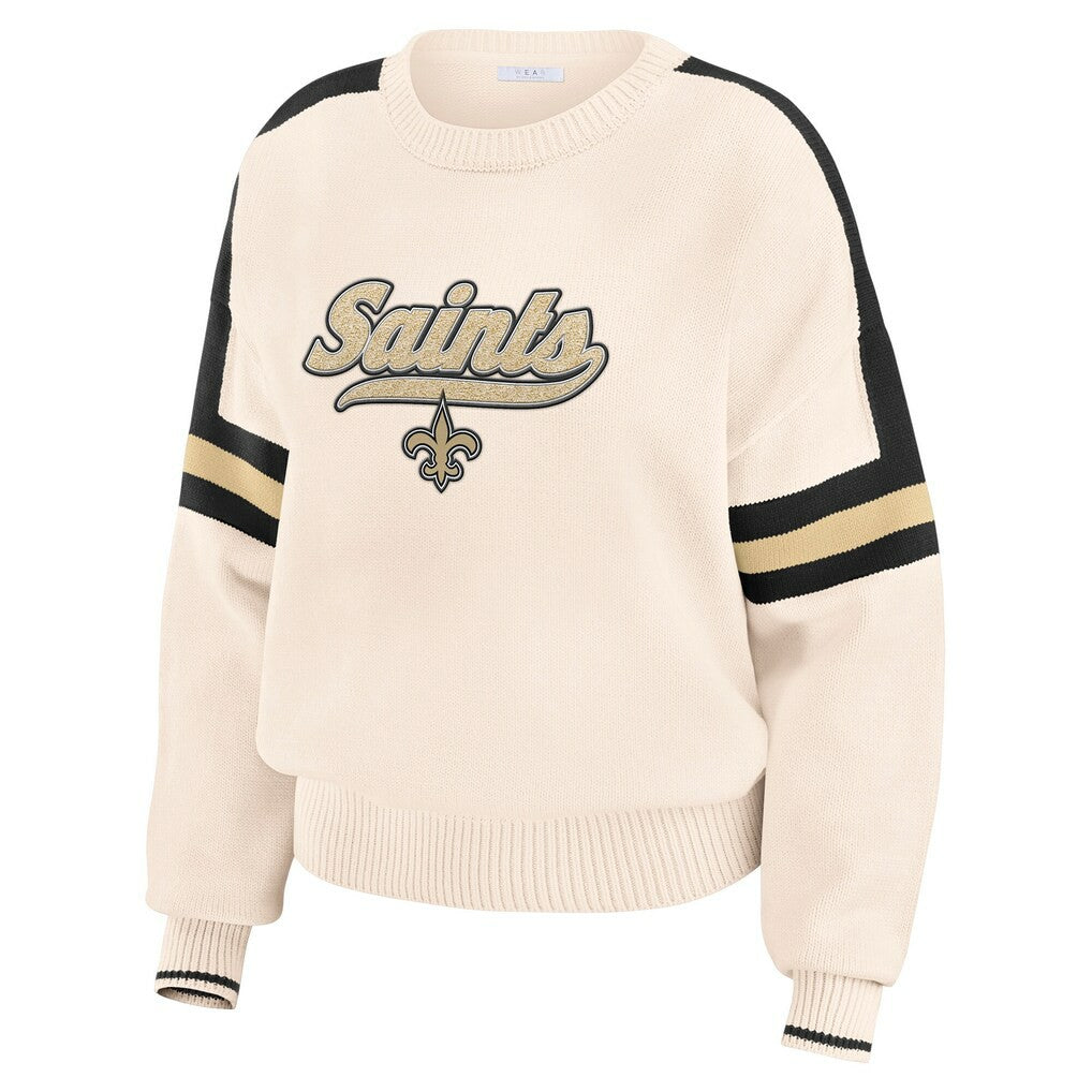 New Orleans Saints WEAR by Erin Andrews Women's Stripe Pullover Sweater Cream - NFL