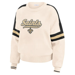 New Orleans Saints WEAR by Erin Andrews Women's Stripe Pullover Sweater Cream - NFL