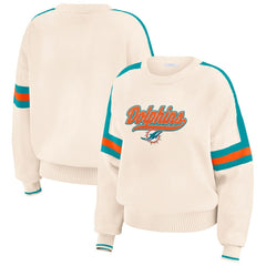 Miami Dolphins WEAR by Erin Andrews Women's Stripe Pullover Sweater Cream - NFL