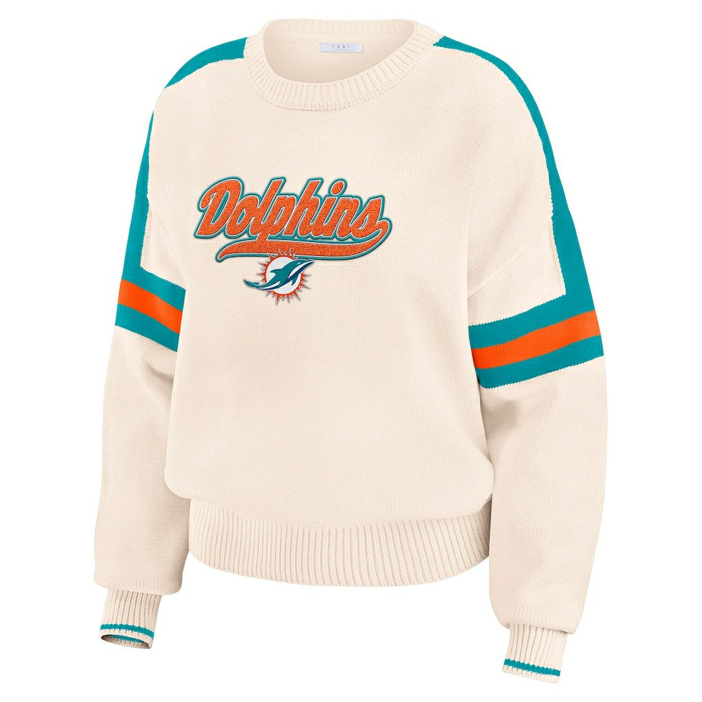 Miami Dolphins WEAR by Erin Andrews Women's Stripe Pullover Sweater Cream - NFL