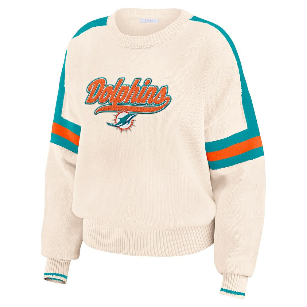 Miami Dolphins WEAR by Erin Andrews Women's Stripe Pullover Sweater Cream - NFL