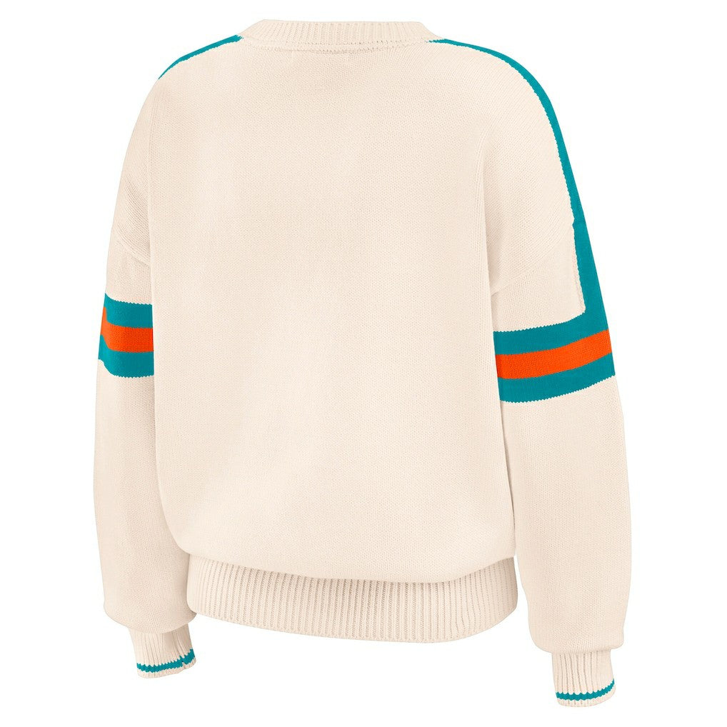 Miami Dolphins WEAR by Erin Andrews Women's Stripe Pullover Sweater Cream - NFL