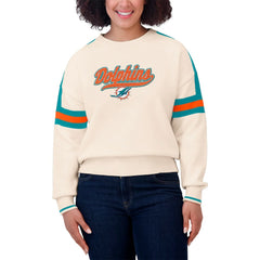 Miami Dolphins WEAR by Erin Andrews Women's Stripe Pullover Sweater Cream - NFL