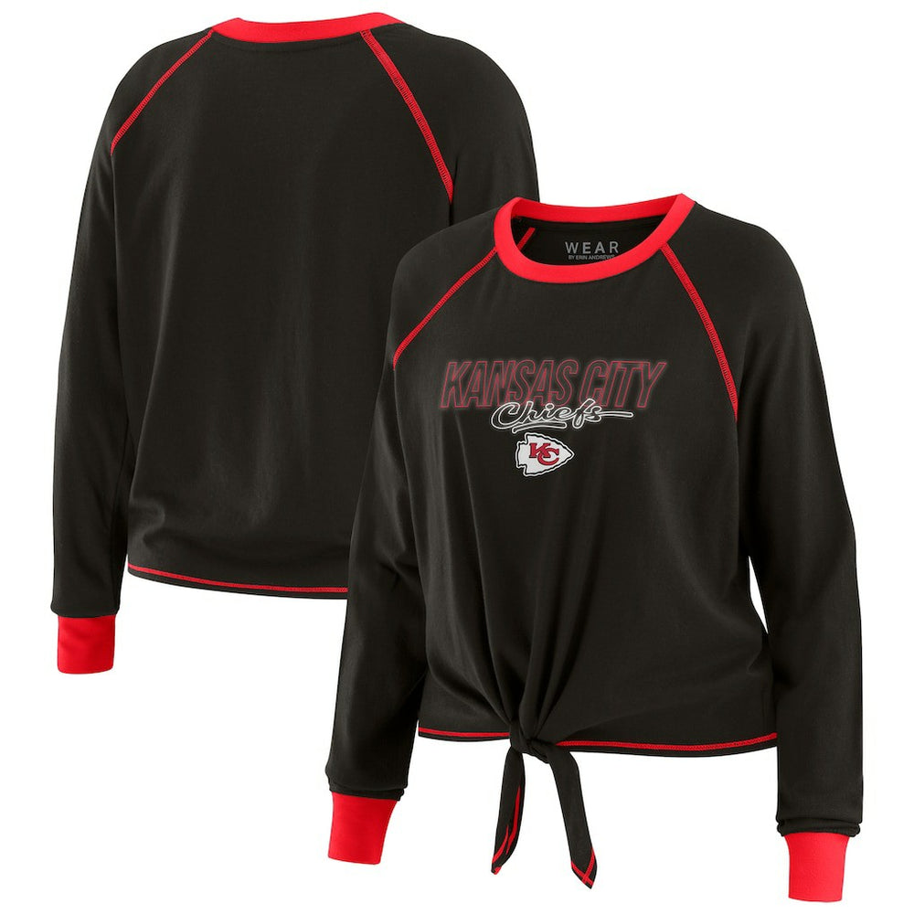 Kansas City Chiefs WEAR by Erin Andrews Women's Tie-Front Long Sleeve T-Shirt Black - NFL