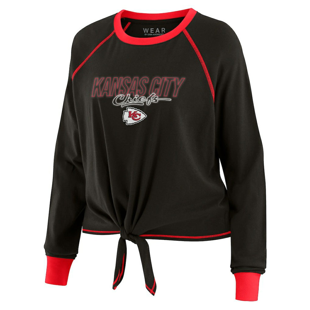 Kansas City Chiefs WEAR by Erin Andrews Women's Tie-Front Long Sleeve T-Shirt Black - NFL
