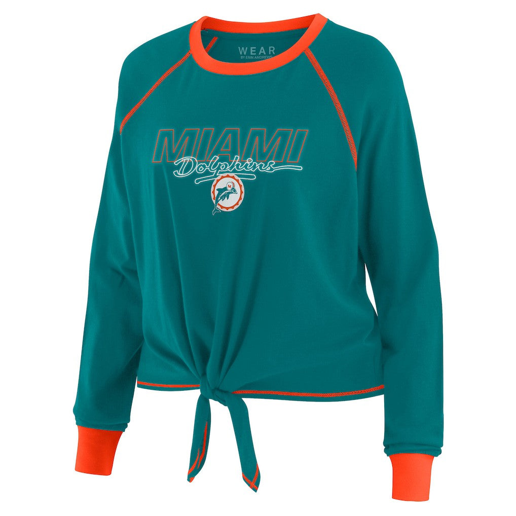 Miami Dolphins WEAR by Erin Andrews Women's Tie-Front Long Sleeve T-Shirt Aqua - NFL