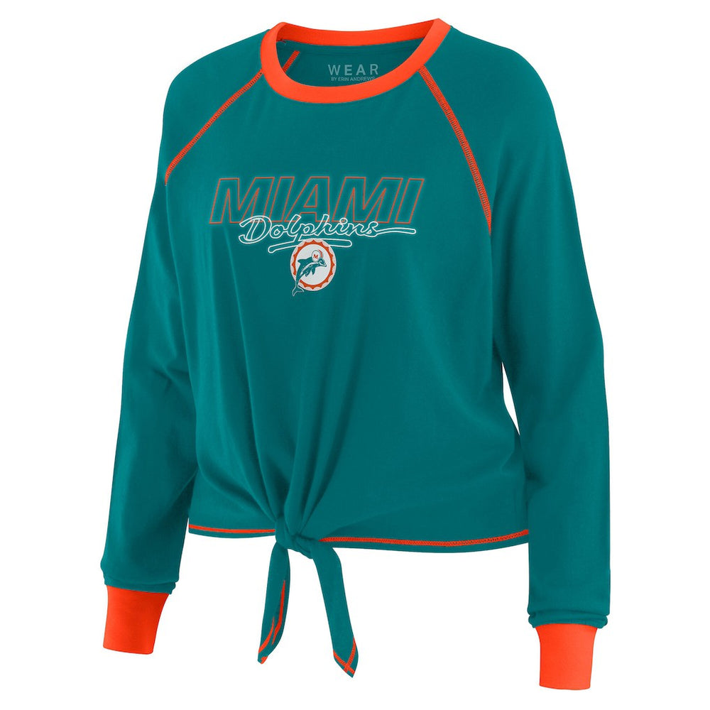 Miami Dolphins WEAR by Erin Andrews Women's Tie-Front Long Sleeve T-Shirt Aqua - NFL