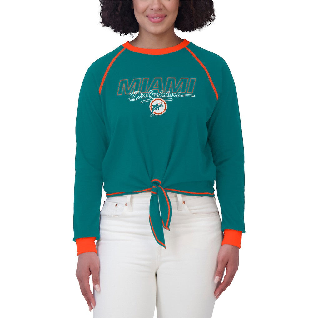 Miami Dolphins WEAR by Erin Andrews Women's Tie-Front Long Sleeve T-Shirt Aqua - NFL