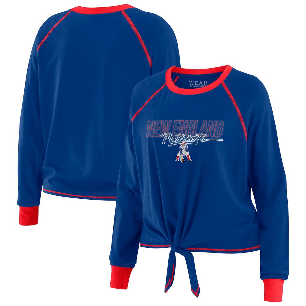 New England Patriots WEAR by Erin Andrews Women's Tie-Front Long Sleeve T-Shirt Royal - NFL