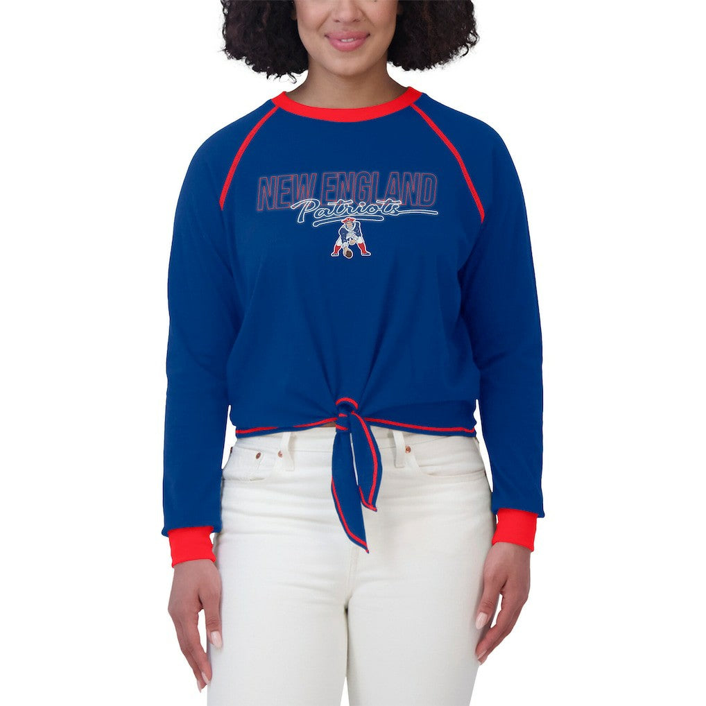 New England Patriots WEAR by Erin Andrews Women's Tie-Front Long Sleeve T-Shirt Royal - NFL