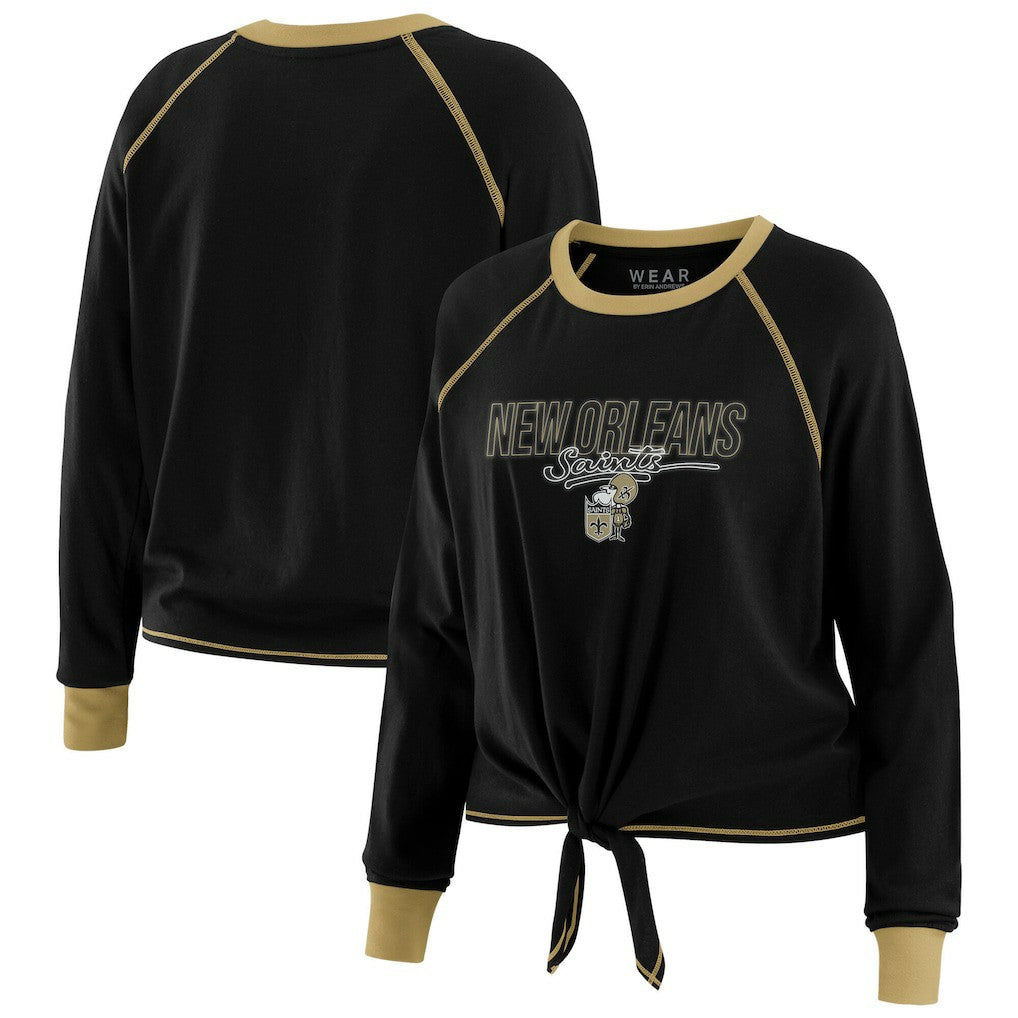 New Orleans Saints WEAR by Erin Andrews Women's Tie-Front Long Sleeve T-Shirt Black - NFL