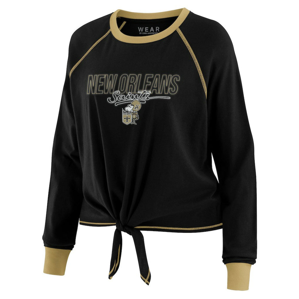 New Orleans Saints WEAR by Erin Andrews Women's Tie-Front Long Sleeve T-Shirt Black - NFL