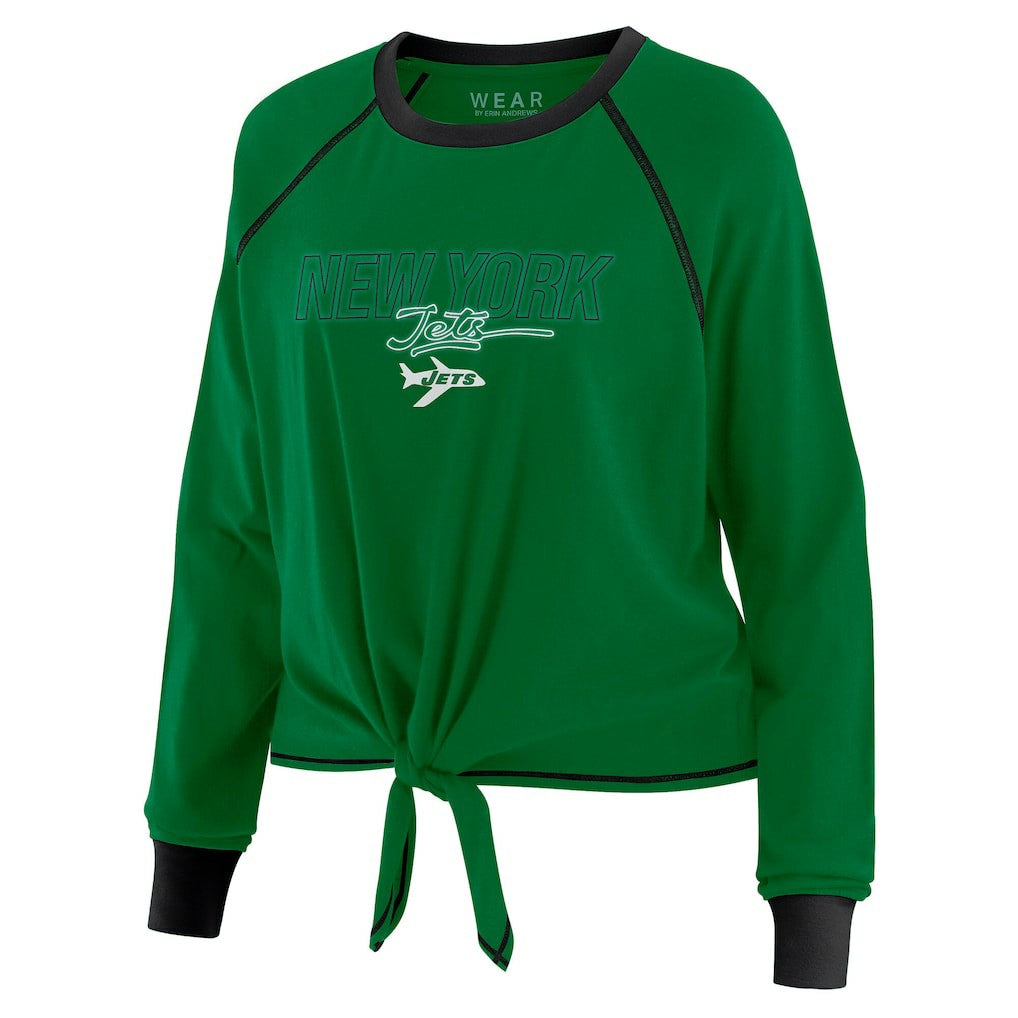 New York Jets WEAR by Erin Andrews Women's Tie-Front Long Sleeve T-Shirt Green - NFL