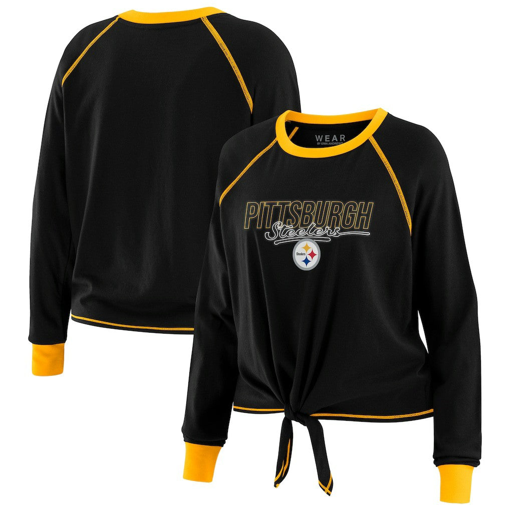 Pittsburgh Steelers WEAR by Erin Andrews Women's Tie-Front Long Sleeve T-Shirt Black - NFL