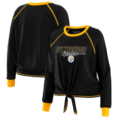 Pittsburgh Steelers WEAR by Erin Andrews Women's Tie-Front Long Sleeve T-Shirt Black - NFL