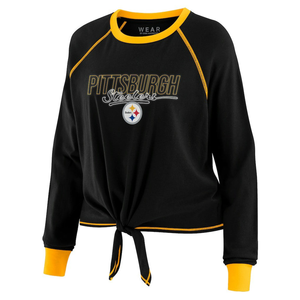 Pittsburgh Steelers WEAR by Erin Andrews Women's Tie-Front Long Sleeve T-Shirt Black - NFL