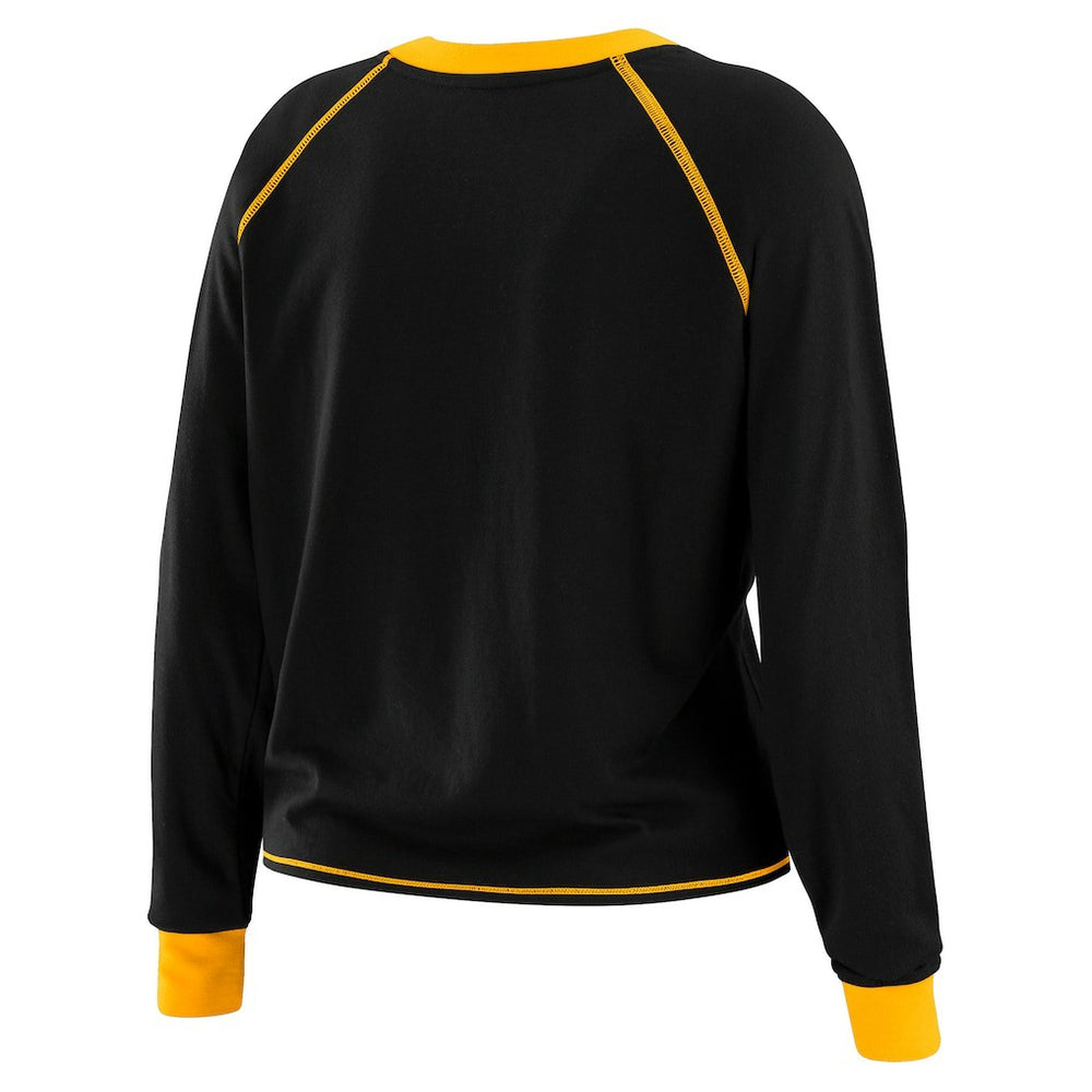 Pittsburgh Steelers WEAR by Erin Andrews Women's Tie-Front Long Sleeve T-Shirt Black - NFL