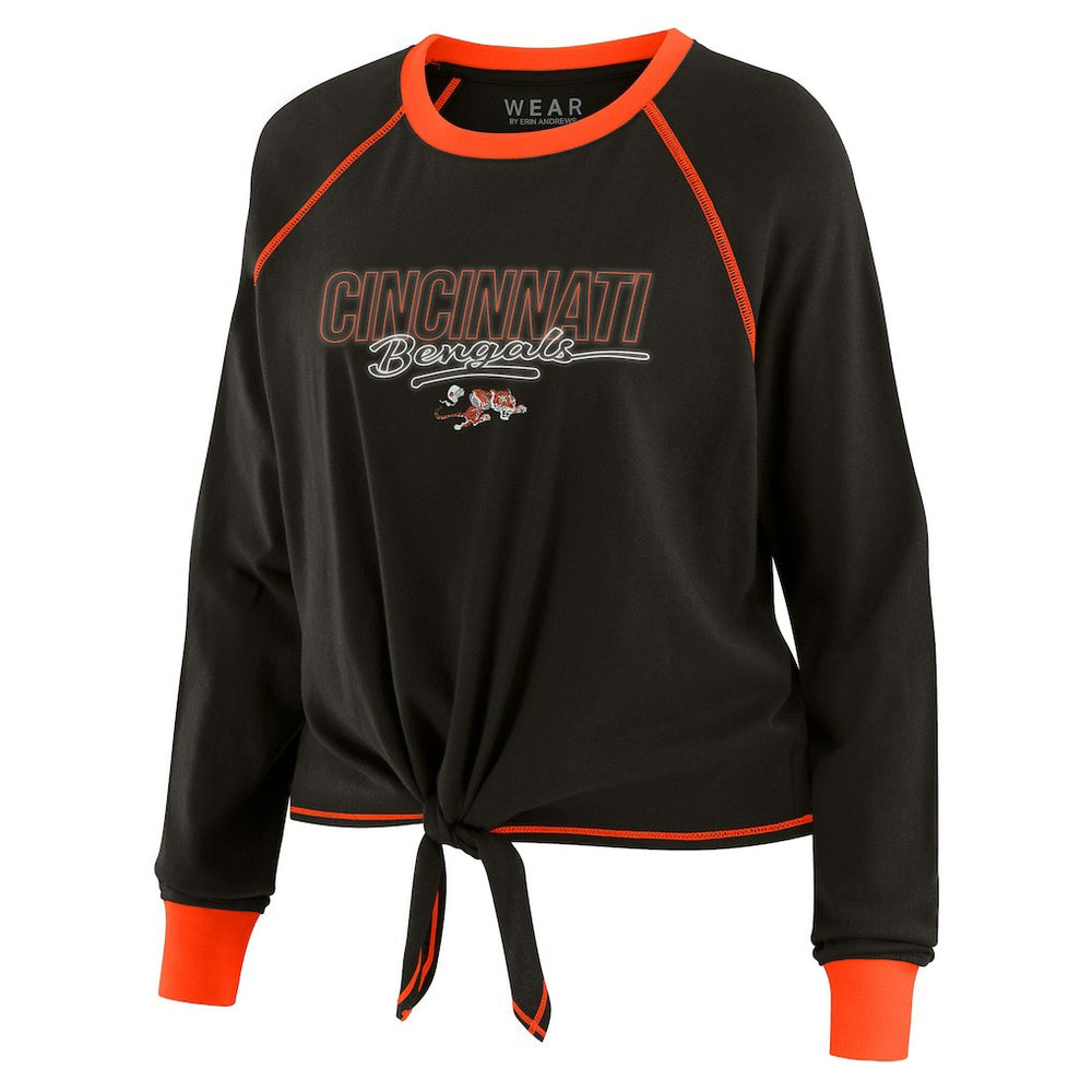 Cincinnati Bengals WEAR by Erin Andrews Women's Tie-Front Long Sleeve T-Shirt Black - NFL