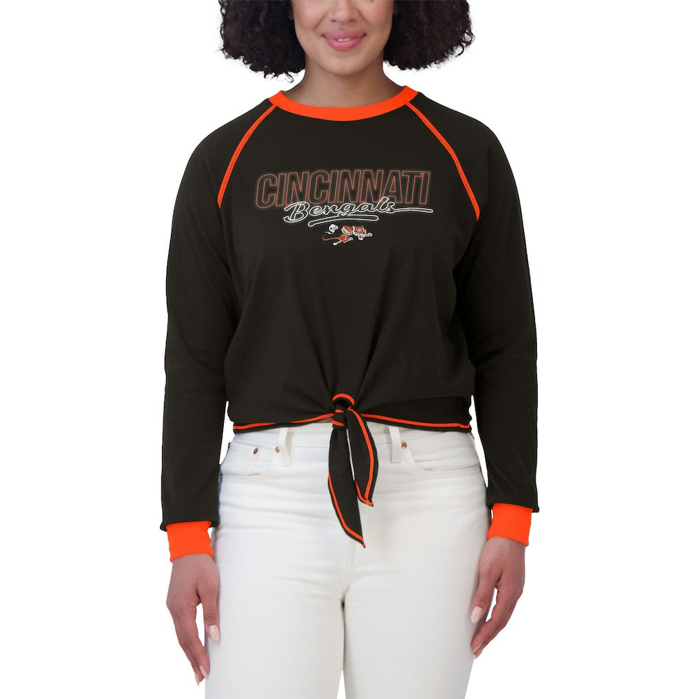Cincinnati Bengals WEAR by Erin Andrews Women's Tie-Front Long Sleeve T-Shirt Black - NFL