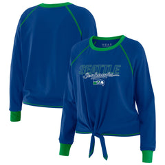 Seattle Seahawks WEAR by Erin Andrews Women's Tie-Front Long Sleeve T-Shirt Royal - NFL