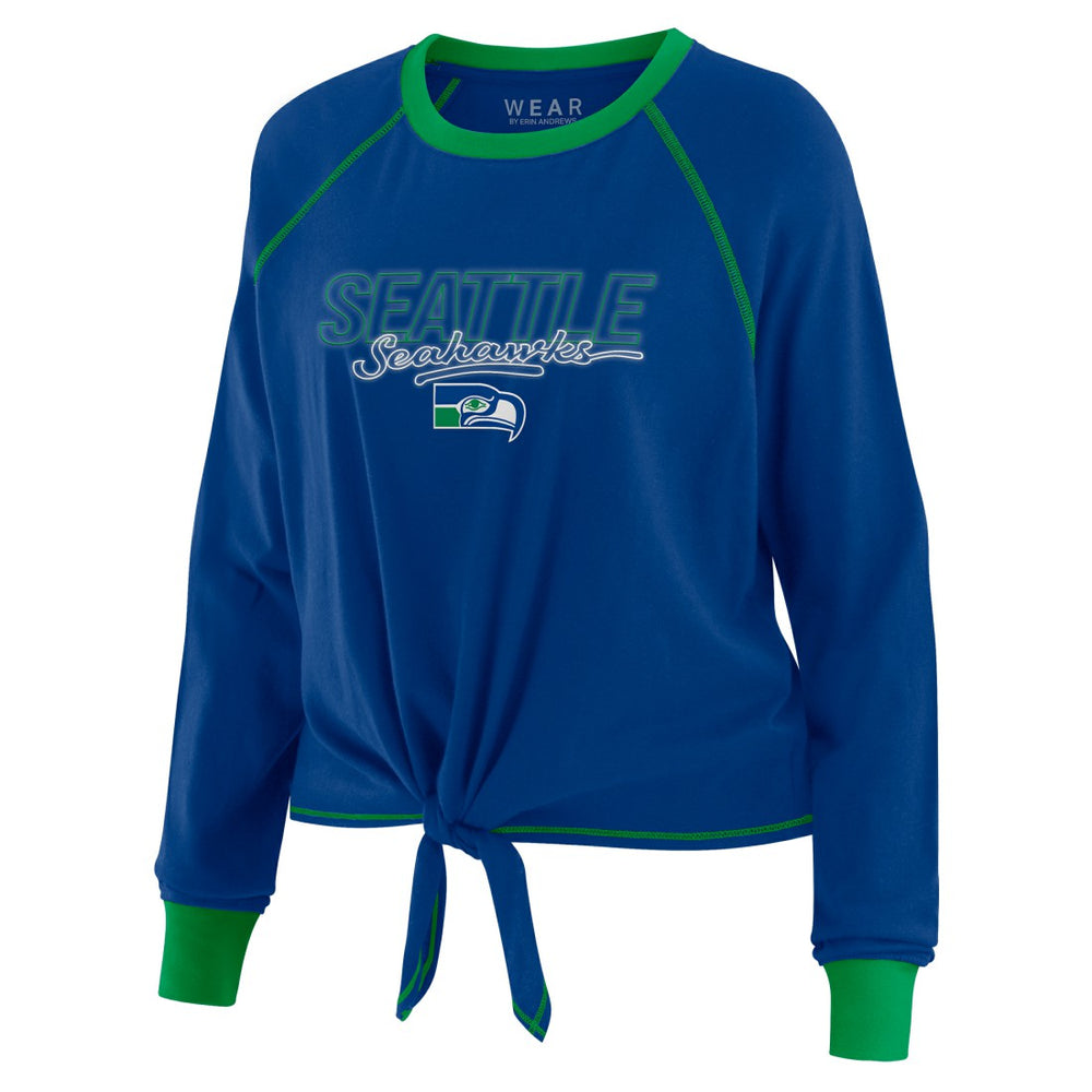 Seattle Seahawks WEAR by Erin Andrews Women's Tie-Front Long Sleeve T-Shirt Royal - NFL