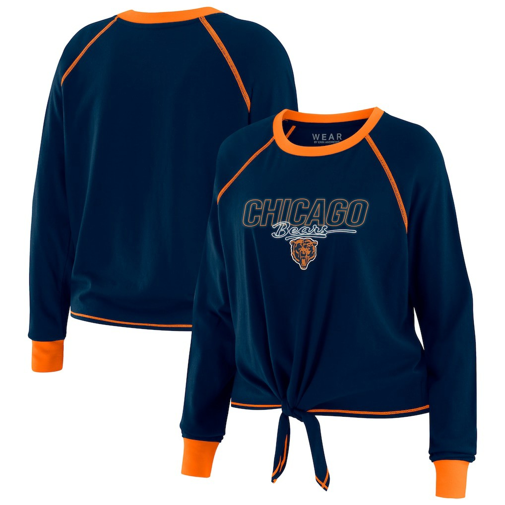 Chicago Bears WEAR by Erin Andrews Women's Tie-Front Long Sleeve T-Shirt Navy - NFL