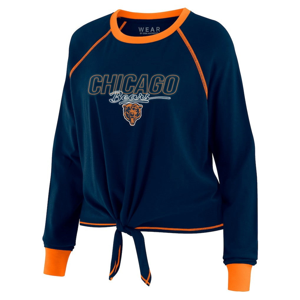 Chicago Bears WEAR by Erin Andrews Women's Tie-Front Long Sleeve T-Shirt Navy - NFL