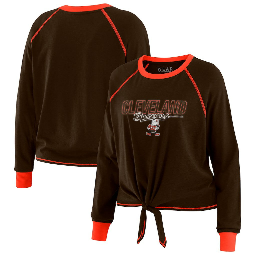 Cleveland Browns WEAR by Erin Andrews Women's Tie-Front Long Sleeve T-Shirt Brown - NFL