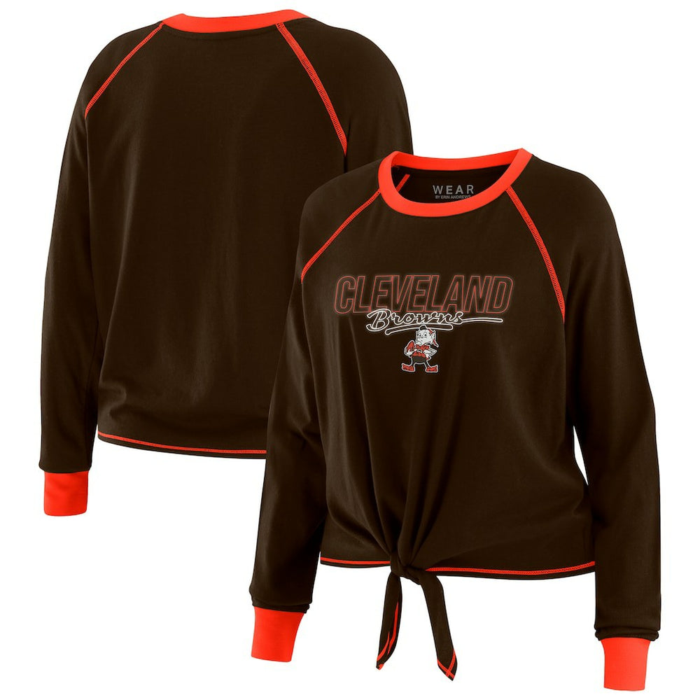 Cleveland Browns WEAR by Erin Andrews Women's Tie-Front Long Sleeve T-Shirt Brown - NFL