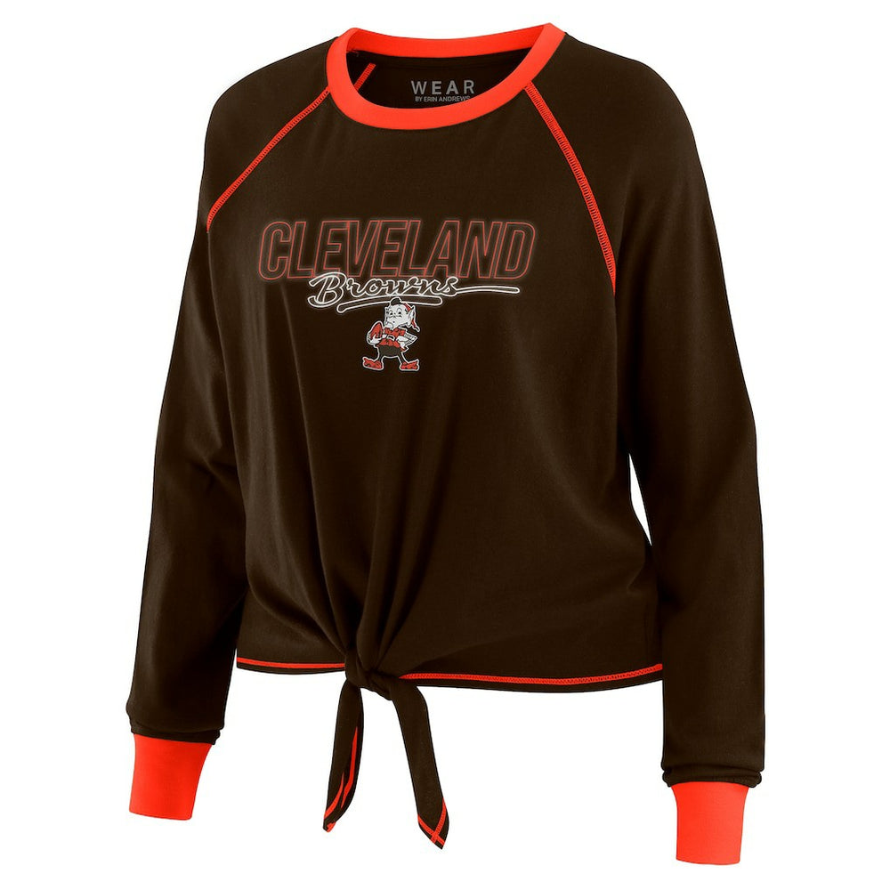 Cleveland Browns WEAR by Erin Andrews Women's Tie-Front Long Sleeve T-Shirt Brown - NFL