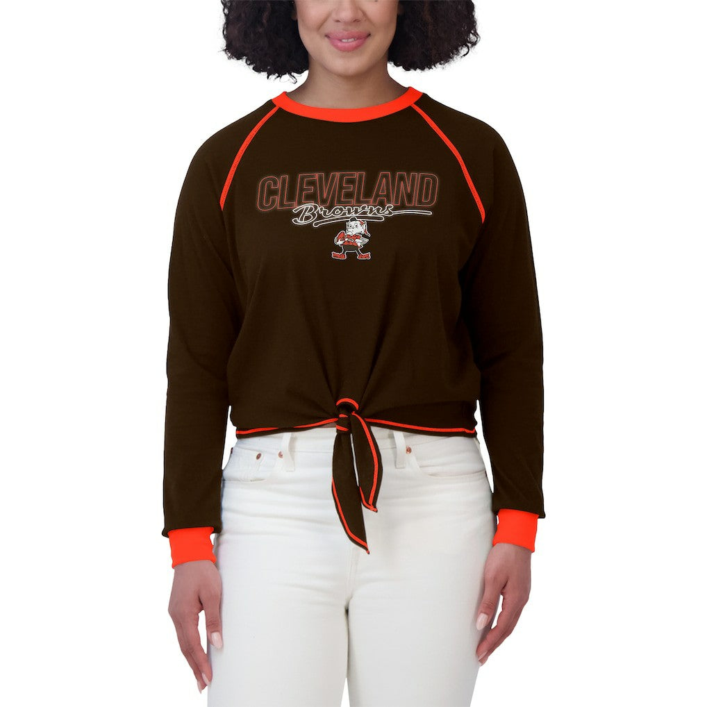 Cleveland Browns WEAR by Erin Andrews Women's Tie-Front Long Sleeve T-Shirt Brown - NFL