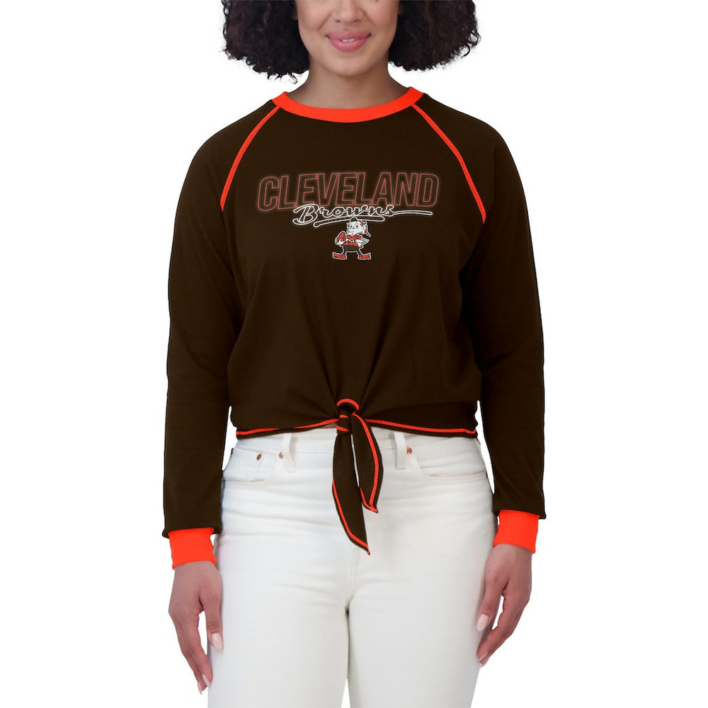 Cleveland Browns WEAR by Erin Andrews Women's Tie-Front Long Sleeve T-Shirt Brown - NFL