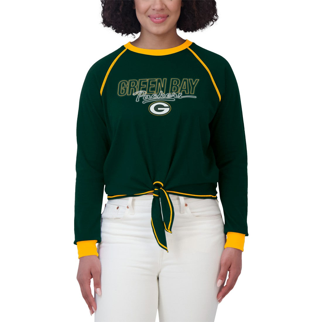 Green Bay Packers WEAR by Erin Andrews Women's Tie-Front Long Sleeve T-Shirt Green - NFL