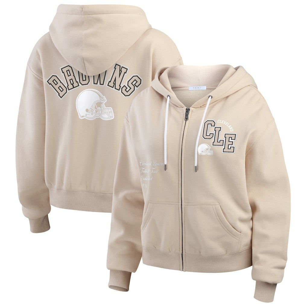 Cleveland Browns WEAR by Erin Andrews Women's Tonal Full-Zip Hoodie Oatmeal - NFL
