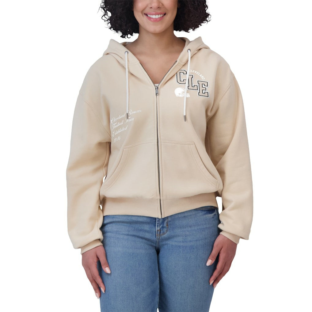 Cleveland Browns WEAR by Erin Andrews Women's Tonal Full-Zip Hoodie Oatmeal - NFL