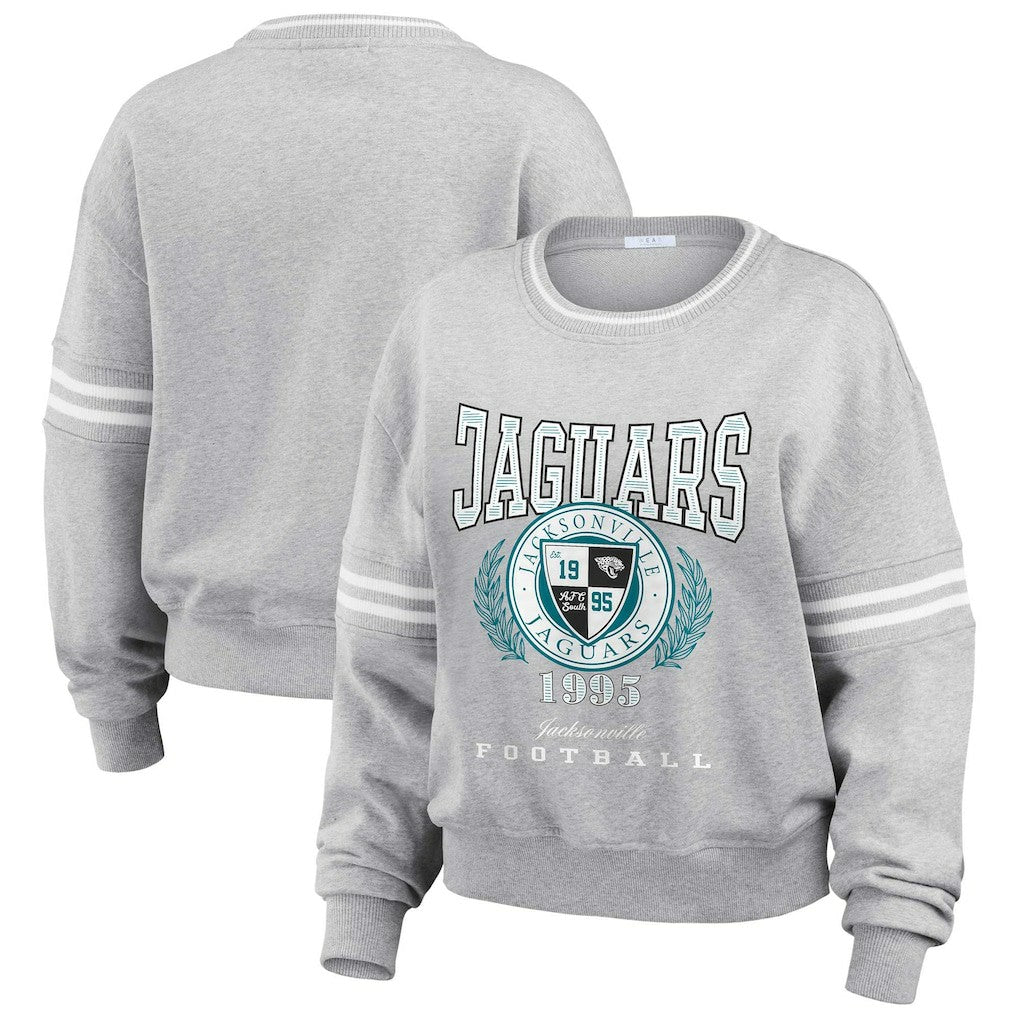 Jacksonville Jaguars WEAR by Erin Andrews Women's Cropped Pullover Sweatshirt Heather Gray - NFL